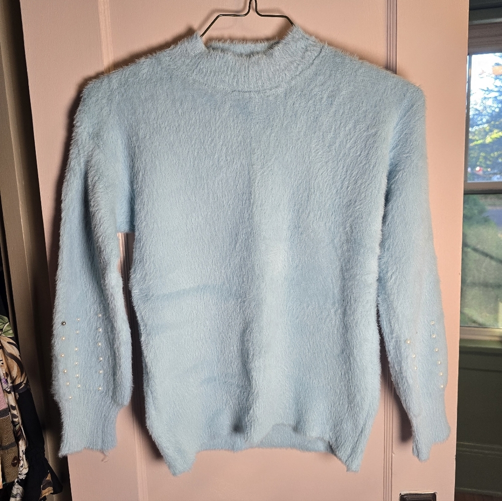 Vintage Mohair Style Baby Blue Pearl Sweater Size Small